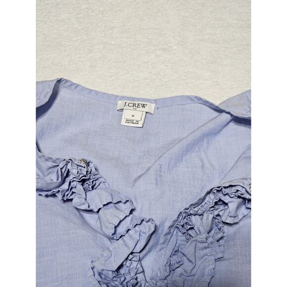 J Crew Women's Size 0 XSmall Blue Blouse Shirt Sleeveless Ruffle Cotton Tank - Picture 3 of 8